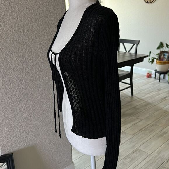 Forever 21 XS Lightweight Sweater Black Long Sleeves Ribbed - Picture 6 of 8